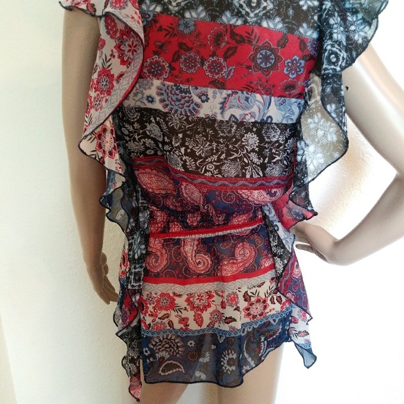 Red White Blue Paisley Floral Crotchet blouse - Picture 8 of 8